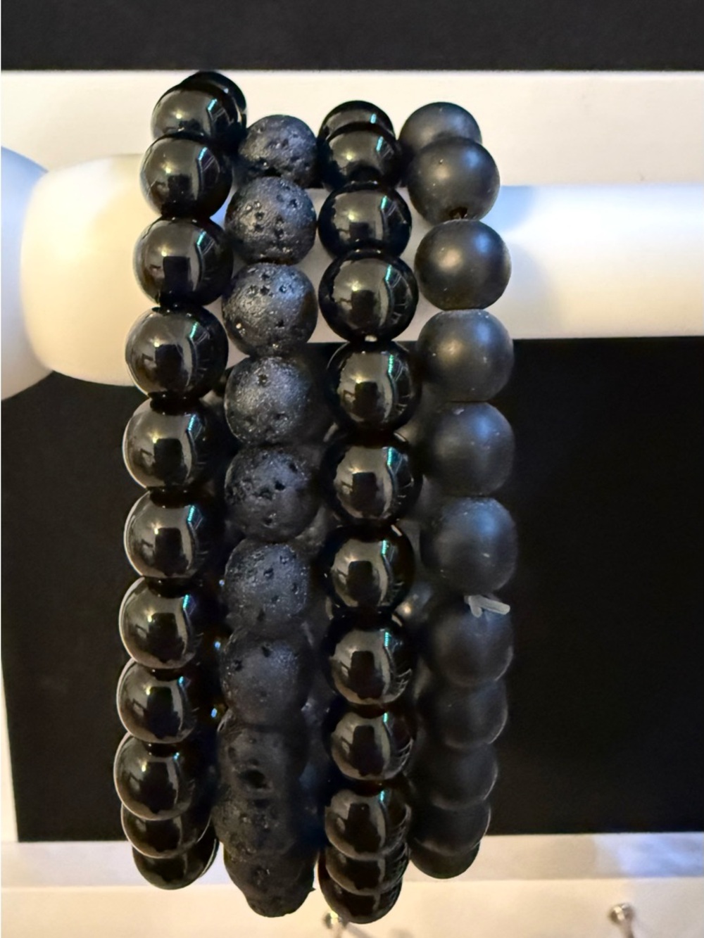 4 Black Bead Stretch Bracelets - Women Jewelry